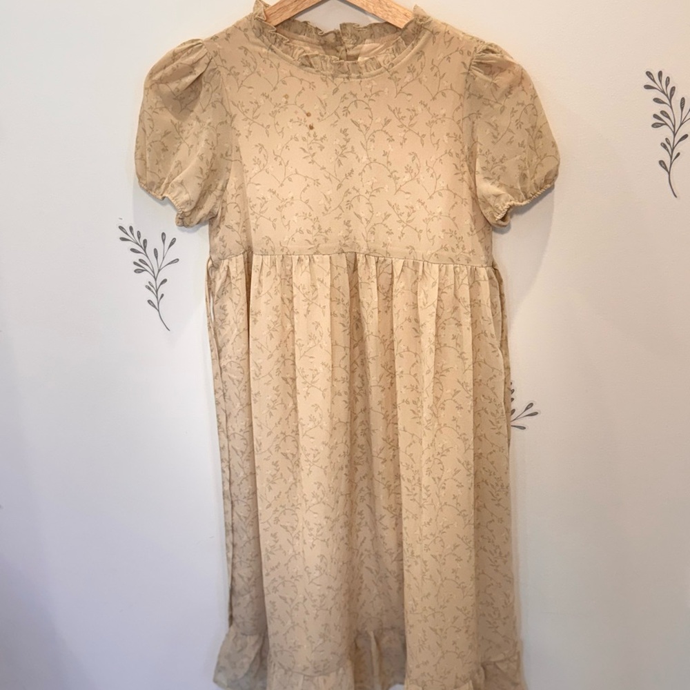Gold Puff Sleeve Crew Neck Casual Gown